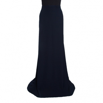 Pre Owned Armani Collezioni Navy Blue Flared Bottom Cady Maxi Skirt XL