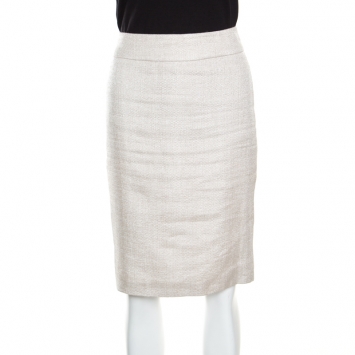 Pre Owned Armani Collezioni Beige Textured Linen Fitted Pencil Skirt S