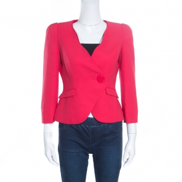 Pre Owned Armani Collezioni Red Silk Georgette Tailored Blazer S