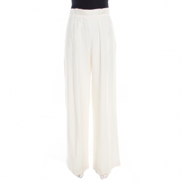 Pre Owned Armani Collezioni Cream Linen Wide Leg Pants M