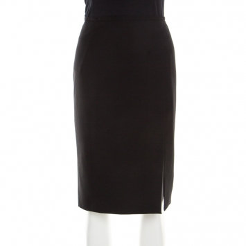 Pre Owned Armani Collezioni Black Stretch Wool Pencil Skirt M