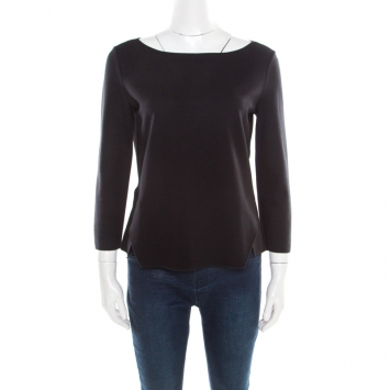 Pre Owned Armani Collezioni Black Knit Slit Detail Asymmetric Top M