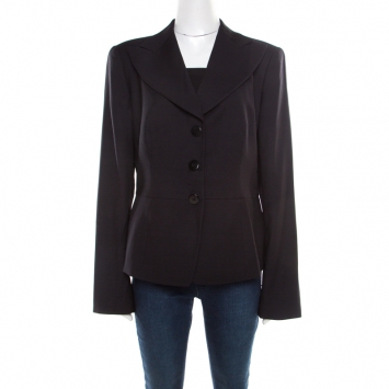 Pre Owned Armani Collezioni Black Wool Peplum Jacket XL