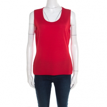 Pre Owned Armani Collezioni Red Basket Weave Textured Knit Sleeveless Tank Top  XL