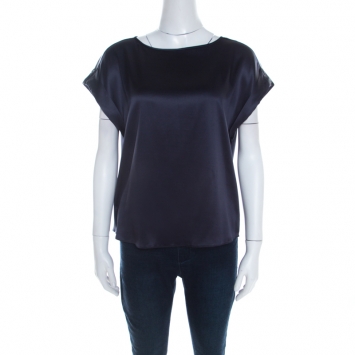 Pre Owned Armani Collezioni Navy Blue Silk Top M