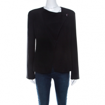 Pre Owned Armani Collezioni Black Wool Blend Crossover Lapel Blazer M 