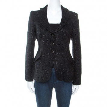 Pre Owned Armani Collezioni Black Lurex Tweed Blazer M