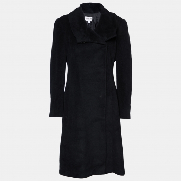 Pre Owned Armani Collezioni Black Angora & Wool Double Breasted Overcoat S