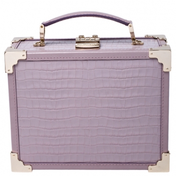 Pre Owned Aspinal Of London Lilac Croc Embossed Leather Trunk Top Handle Bag