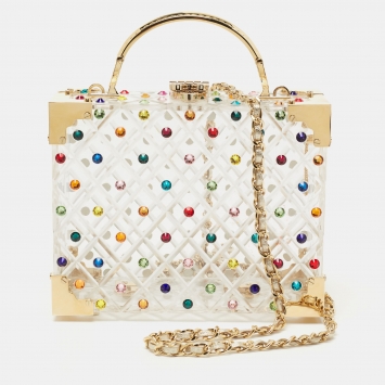 Pre Owned Aspinal of London Transparent Candy Crystals Embellished Acrylic The Trunk Top Handle Bag