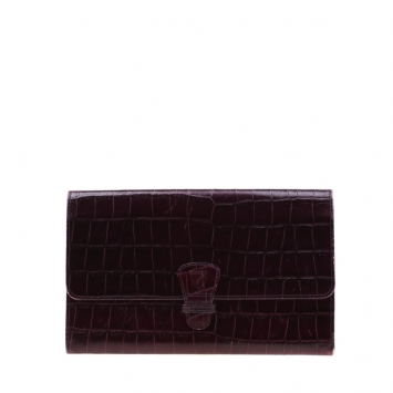 Pre Owned Aspinal of London Purple Croc Embossed Leather Classic Travel Wallet