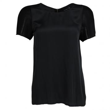 Pre Owned Atos Lombardini Black Tricot Mesh Short Sleeve Detail Top M