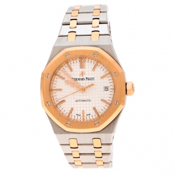 Pre Owned Audemars Piguet Silver White 18K Rose Gold Stainless Steel Royal Oak 15450SR.OO.1256SR.01 Men's Wristwatch 37 mm