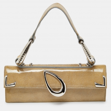 Pre Owned Baldinini Olive Green Patent Leather Flap Shoulder Bag