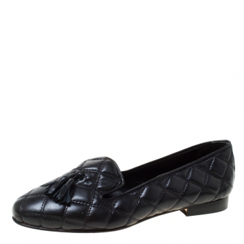 Pre Owned Baldinini Black Quilted Leather Loafers Size 36