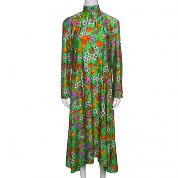 Pre Owned Balenciaga Floral Printed Jersey Slit Detail Long Sleeve Strangled Tunic S