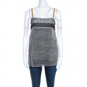 Pre Owned Balenciaga Grey Embroidered Floral Print Textured Mesh Detail Camisole M