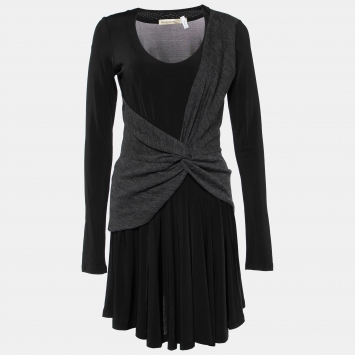 Pre Owned Balenciaga Black Jersey & Grey Overlay Detail Mini Dress M