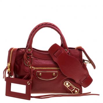 Pre Owned Balenciaga Rouge Vif Leather Mini RGH City Tote
