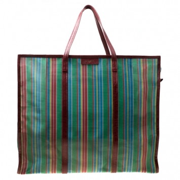 Pre Owned Balenciaga Burgundy/Multicolor Nylon Mesh XL Bazar Shopper Bag