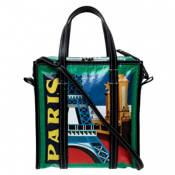 Pre Owned Balenciaga Multicolor Leather Bazar Paris Shopper Tote