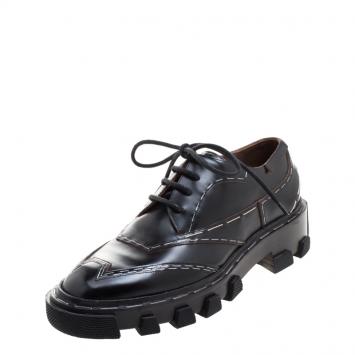 Pre Owned Balenciaga Black Leather Topstitch Platform Derby Size 38