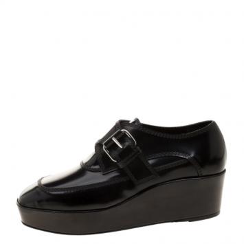 Pre Owned Balenciaga Black Patent Leather Monk Strap Platform Loafers Size 35
