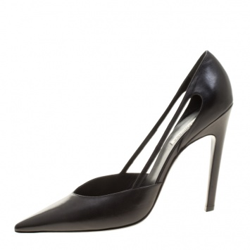 Pre Owned Balenciaga Black Leather Pointed Toe Cut Out Pumps Size 41