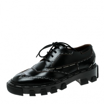 Pre Owned Balenciaga Black Leather Topstitch Platform Derby Size 36