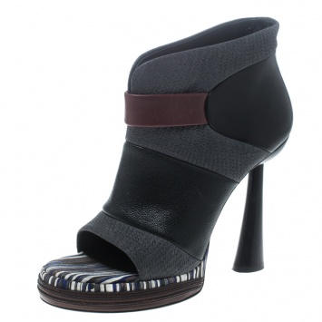 Pre Owned Balenciaga Multicolor Leather Peep Toe Ankle Boots Size 40