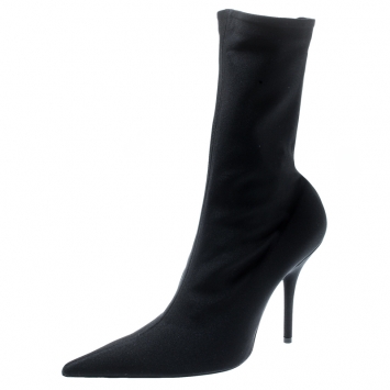 Pre Owned Balenciaga Black Spandex Fabric Knife Mid Calf Pointed Toe Boots Size 39