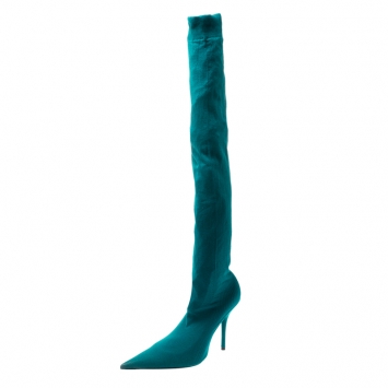 Pre Owned Balenciaga Blue Spandex Fabric Knife Over The Knee Pointed Toe Boots Size 39