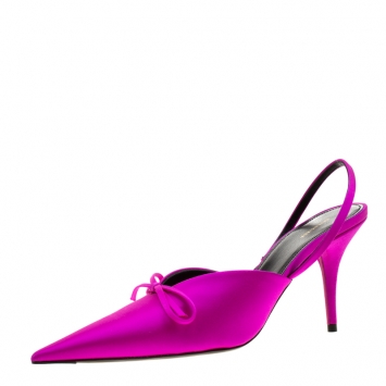 Pre Owned Balenciaga Magenta Satin Knife Bow Slingback Sandals Size 39.5