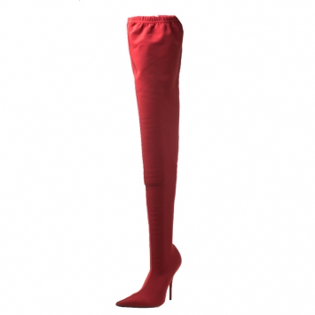 Pre Owned Balenciaga Red Stretch Fabric Knife Pointed Toe Thigh High Boots Size 40