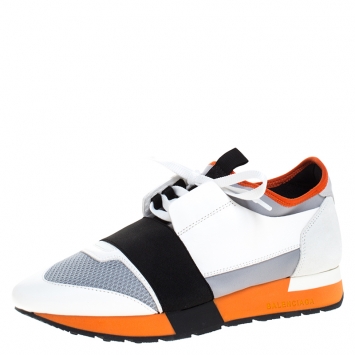 Pre Owned Balenciaga Multicolor Suede Leather And Mesh Fabric Race Runner Lace Up Sneakers Size 39