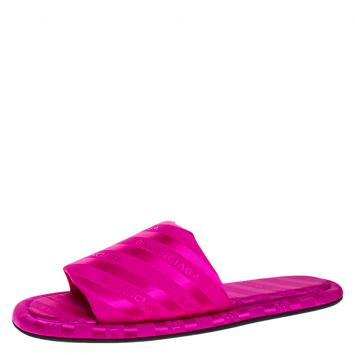 Pre Owned Balenciaga Pink Jacquard Fabric Hotel Flat Slide Sandals Size 39