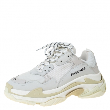 Pre Owned Balenciaga White Leather and Mesh Triple S Sneakers Size 41