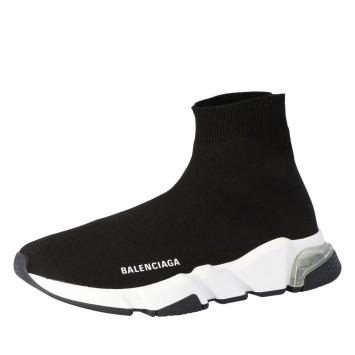 Pre Owned Balenciaga Black Knit Speed Clear Sole Sneakers Size 38