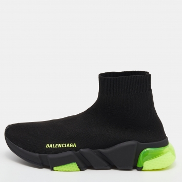 Pre Owned Balenciaga Black Knit Fabric Speed Trainer Clear Sole High Top Sneakers Size 40