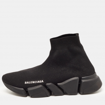 Pre Owned Balenciaga Black Knit Fabric Speed Trainer Sneakers Size 38