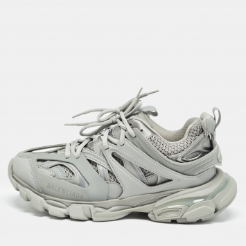 Pre Owned Balenciaga Grey Faux Leather Track  Sneakers Size 39