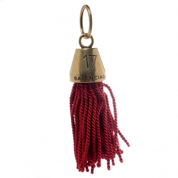 Pre Owned Balenciaga Red Hotel Fringe Gold Tone Bell Key Ring