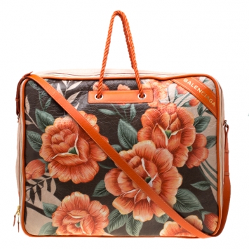Pre Owned Balenciaga Orange Floral Print Glazed Leather Blanket Bag