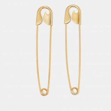 Pre Owned Balenciaga Gold Tone Sterling Silver Safety Pin Earrings