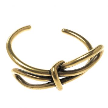 Pre Owned Balenciaga Bow Boucle Gold Tone Open Cuff Bracelet Size M