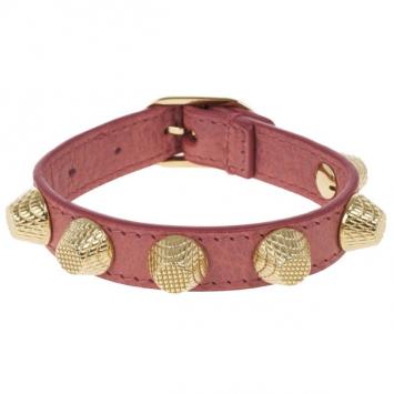Pre Owned Balenciaga Arena Giant All Gold Tone Stud Pink Leather Bracelet S