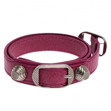Pre Owned Balenciaga Pink Leather Arena Giant Wrap Bracelet S