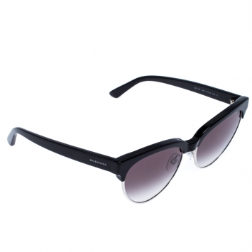 Pre Owned Balenciaga Black/Silver Gradient Half Rim BA 127 Cat Eye Sunglasses