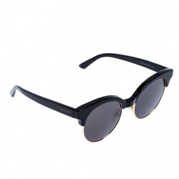 Pre Owned Balenciaga Black/Gold BA 128 Half Rim Round Sunglasses