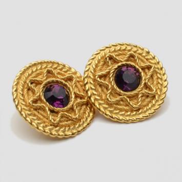Pre Owned Balenciaga Purple Crystal Golden Earrings